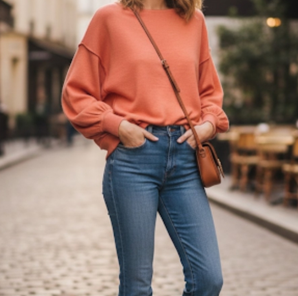 Free People Main Squeeze Hacci Knit Salmon Orange Sweater Size XS